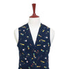 Mens Vest 44R Blue Corduroy Novelty Graphic Print Waistcoat XL Casual Formal Preppy