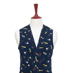 Mens Vest 44R Blue Corduroy Novelty Graphic Print Waistcoat XL Casual Formal Preppy