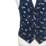 Mens Vest 44R Blue Corduroy Novelty Graphic Print Waistcoat XL Casual Formal Preppy