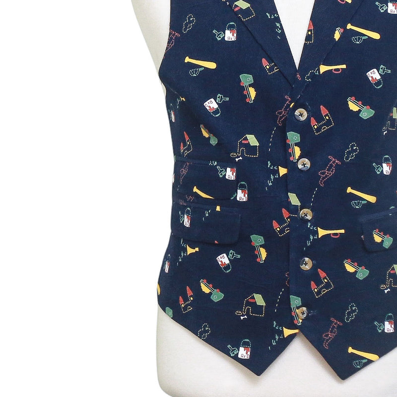 Mens Vest 44R Blue Corduroy Novelty Graphic Print Waistcoat XL Casual Formal Preppy