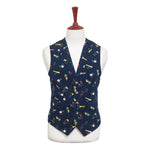 Mens Vest 44R Blue Corduroy Novelty Graphic Print Waistcoat XL Casual Formal Preppy