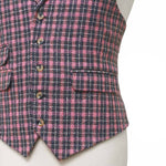 Mens Plaid Vest 44R Pink Brown Wool Waistcoat XL Casual Formal Wedding Party Groom