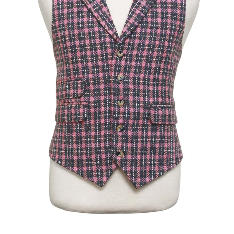 Mens Plaid Vest 44R Pink Brown Wool Waistcoat XL Casual Formal Wedding Party Groom
