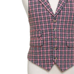 Mens Plaid Vest 44R Pink Brown Wool Waistcoat XL Casual Formal Wedding Party Groom