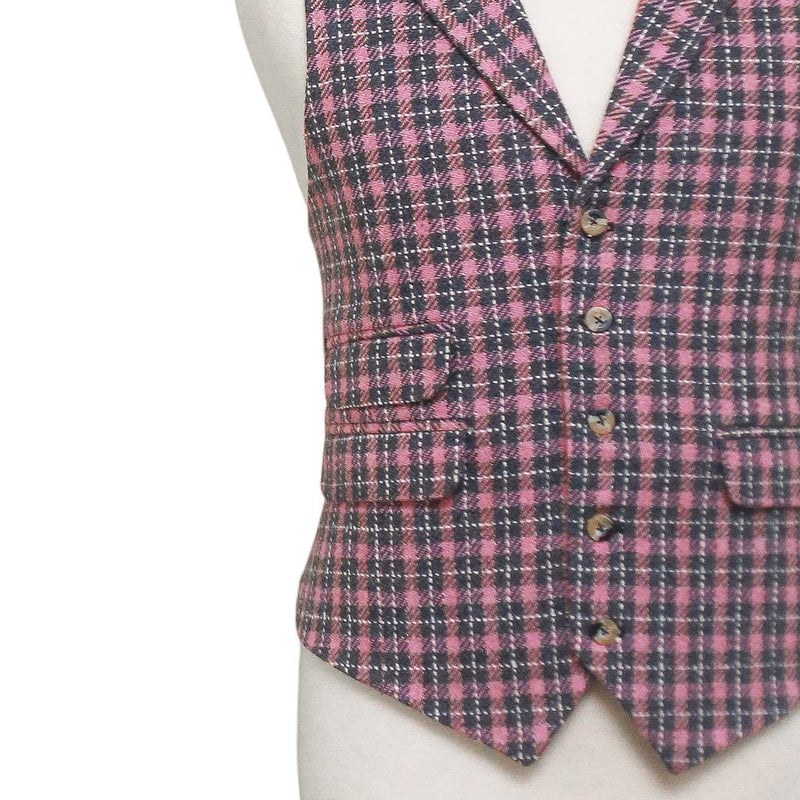 Mens Plaid Vest 44R Pink Brown Wool Waistcoat XL Casual Formal Wedding Party Groom