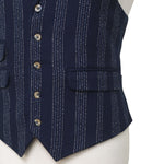Mens Vest 44R Blue White Striped Wool Lapel Waistcoat Formal Wedding Groom Party