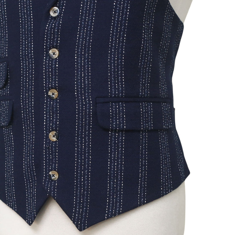 Mens Vest 44R Blue White Striped Wool Lapel Waistcoat Formal Wedding Groom Party