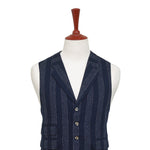 Mens Vest 44R Blue White Striped Wool Lapel Waistcoat Formal Wedding Groom Party