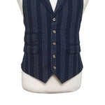 Mens Vest 44R Blue White Striped Wool Lapel Waistcoat Formal Wedding Groom Party