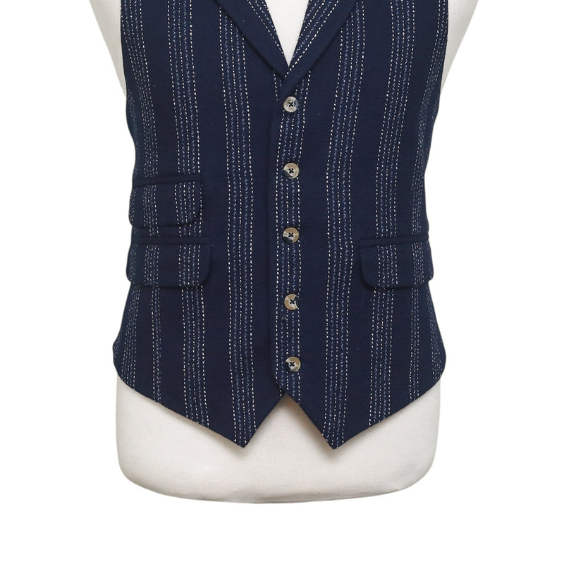 Mens Vest 44R Blue White Striped Wool Lapel Waistcoat Formal Wedding Groom Party