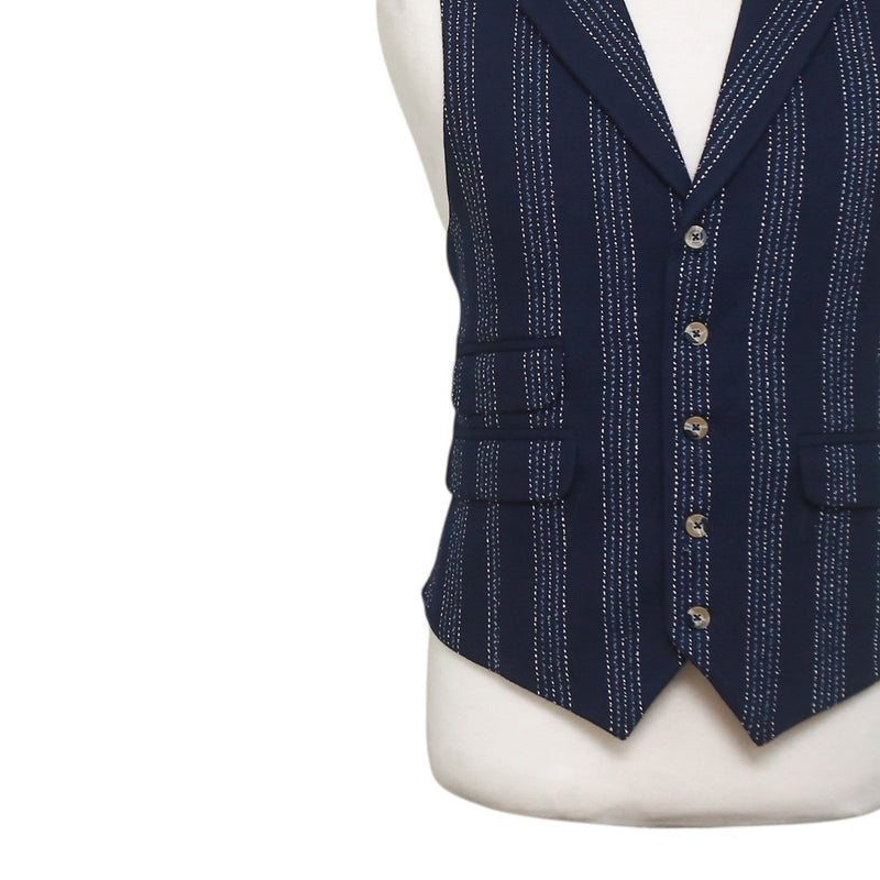 Mens Vest 44R Blue White Striped Wool Lapel Waistcoat Formal Wedding Groom Party