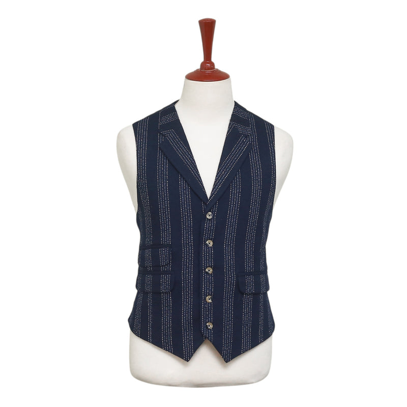 Mens Vest 44R Blue White Striped Wool Lapel Waistcoat Formal Wedding Groom Party
