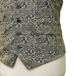 Mens Floral Vest 44R Beige Blue Jacquard Waistcoat Formal Wedding Groom Party