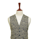 Mens Floral Vest 44R Beige Blue Jacquard Waistcoat Formal Wedding Groom Party