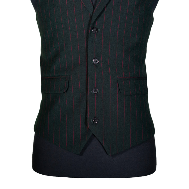 Men Vest Green Red Striped Wool Dress Formal Wedding Suit Lapel Waistcoat Medium