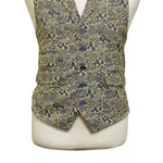 Mens Floral Vest 44R Beige Blue Jacquard Waistcoat Formal Wedding Groom Party