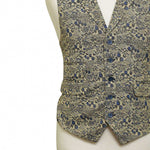 Mens Floral Vest 44R Beige Blue Jacquard Waistcoat Formal Wedding Groom Party