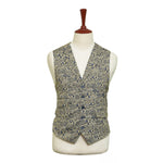 Mens Floral Vest 44R Beige Blue Jacquard Waistcoat Formal Wedding Groom Party