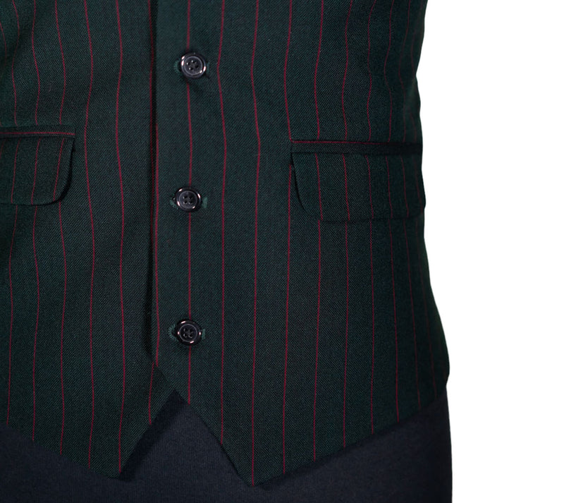 Men Vest Green Red Striped Wool Dress Formal Wedding Suit Lapel Waistcoat Medium