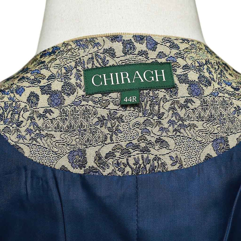 Mens Floral Vest 44R Beige Blue Jacquard Waistcoat Formal Wedding Groom Party