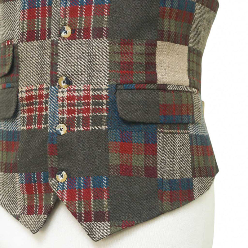 Mens Vest 44R Patchwork Wool Plaid Waistcoat Western Casual Preppy Wedding Party