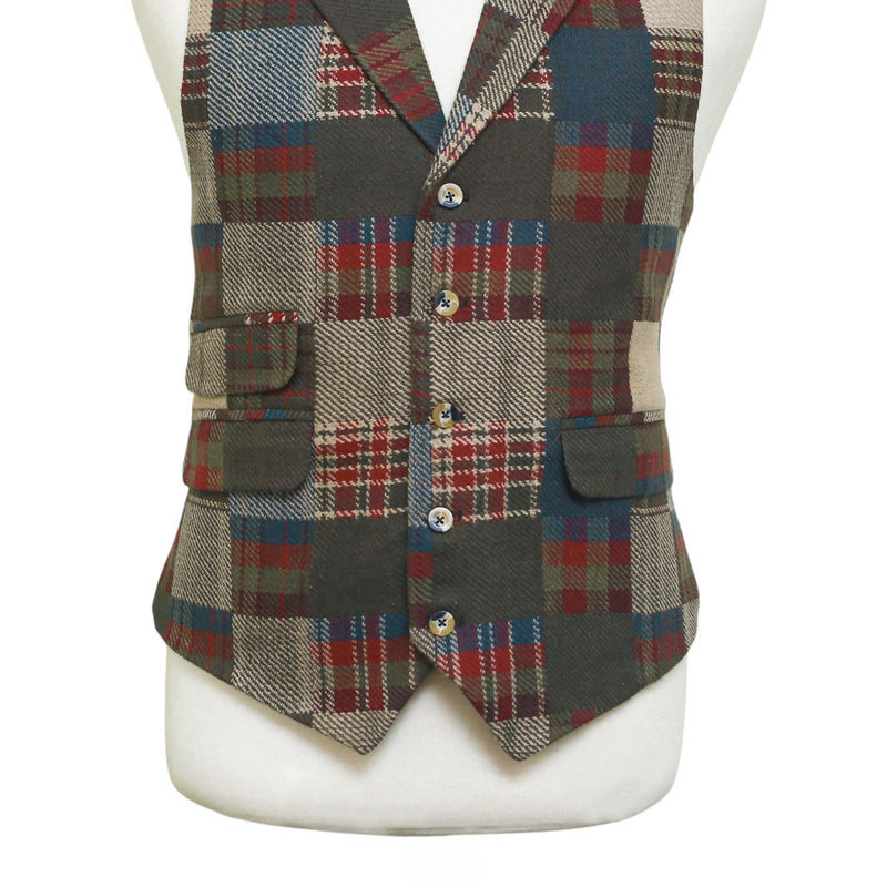 Mens Vest 44R Patchwork Wool Plaid Waistcoat Western Casual Preppy Wedding Party