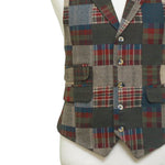 Mens Vest 44R Patchwork Wool Plaid Waistcoat Western Casual Preppy Wedding Party