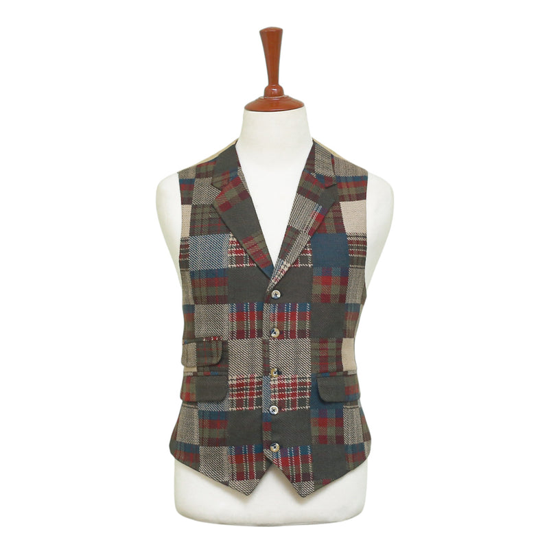 Mens Vest 44R Patchwork Wool Plaid Waistcoat Western Casual Preppy Wedding Party