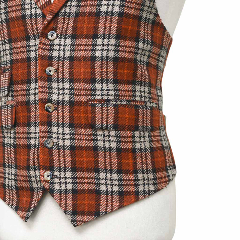 Mens Vest 44R Plaid Wool Orange Beige Waistcoat XL Western Casual Preppy Wedding