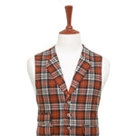 Mens Vest 44R Plaid Wool Orange Beige Waistcoat XL Western Casual Preppy Wedding