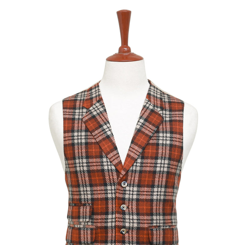 Mens Vest 44R Plaid Wool Orange Beige Waistcoat XL Western Casual Preppy Wedding