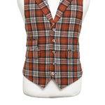 Mens Vest 44R Plaid Wool Orange Beige Waistcoat XL Western Casual Preppy Wedding