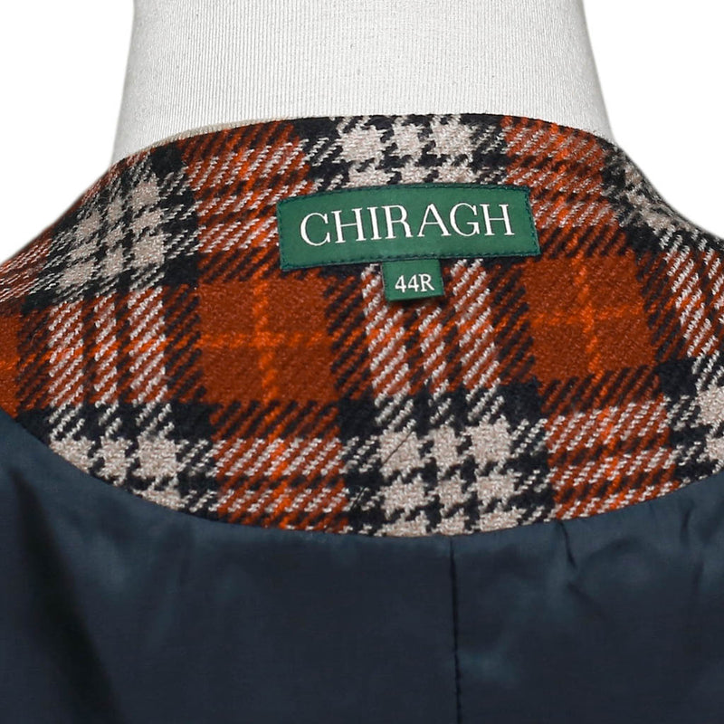 Mens Vest 44R Plaid Wool Orange Beige Waistcoat XL Western Casual Preppy Wedding