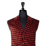 Mens Vest Red Black Houndstooth Check Velvet Formal Wedding Suit Waistcoat Large