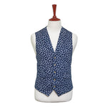 Mens Floral Vest 44R Wool Blue White Waistcoat XL Formal Wedding Groom Party