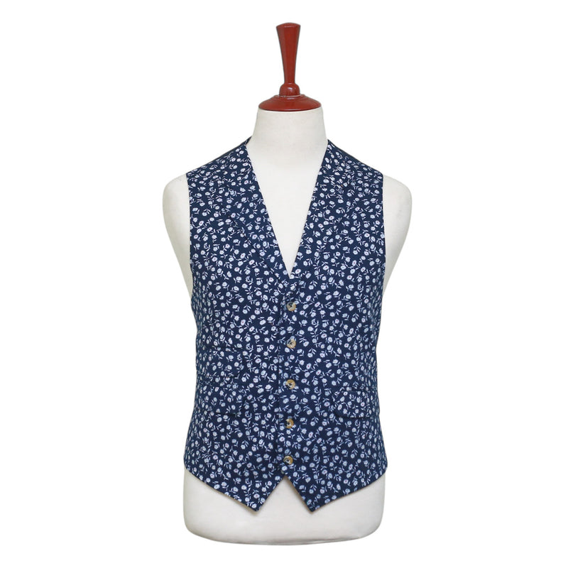 Mens Floral Vest 44R Wool Blue White Waistcoat XL Formal Wedding Groom Party