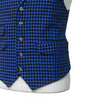 Mens Vest 44R Blue Check Wool Lapel Waistcoat XL Formal Wedding Groom Party