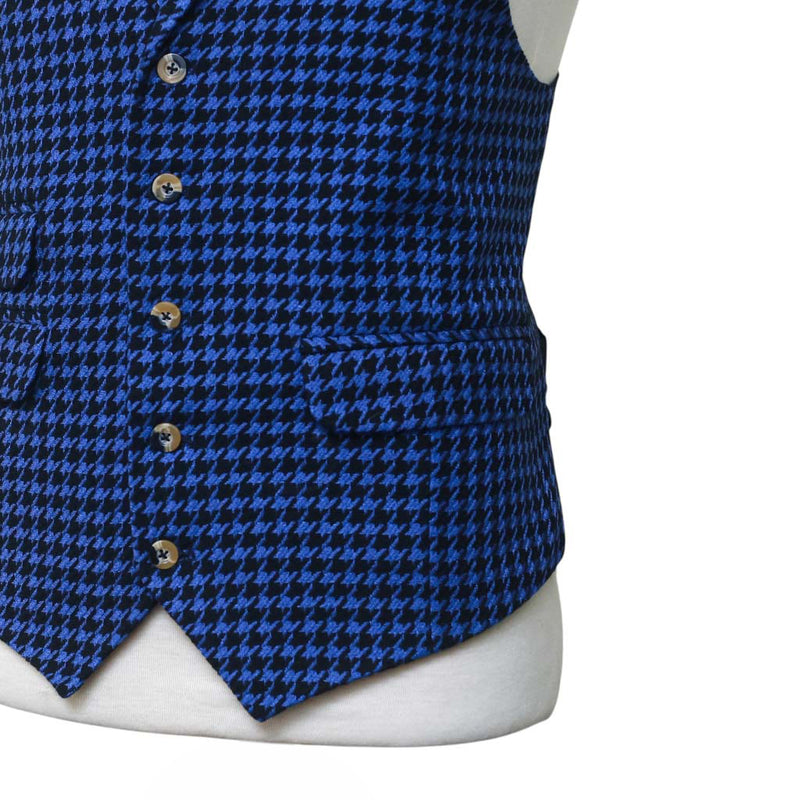 Mens Vest 44R Blue Check Wool Lapel Waistcoat XL Formal Wedding Groom Party