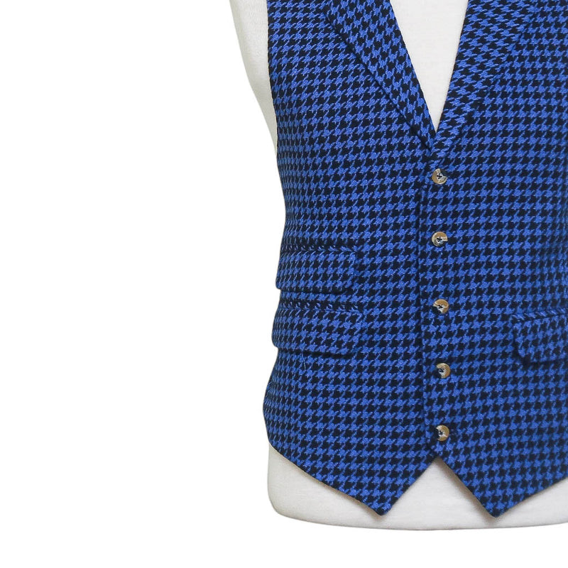 Mens Vest 44R Blue Check Wool Lapel Waistcoat XL Formal Wedding Groom Party