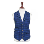 Mens Vest 44R Blue Check Wool Lapel Waistcoat XL Formal Wedding Groom Party