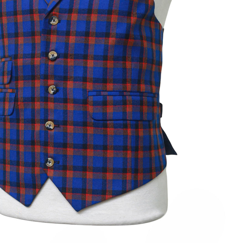 Mens Plaid Vest 44R Wool Blue Orange Waistcoat XL Formal Wedding Groom Party