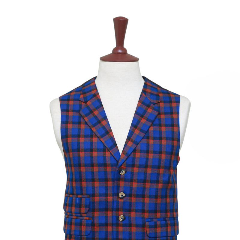 Mens Plaid Vest 44R Wool Blue Orange Waistcoat XL Formal Wedding Groom Party