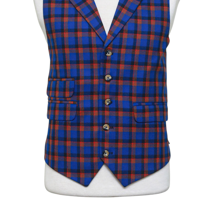 Mens Plaid Vest 44R Wool Blue Orange Waistcoat XL Formal Wedding Groom Party