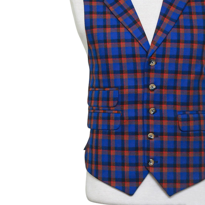 Mens Plaid Vest 44R Wool Blue Orange Waistcoat XL Formal Wedding Groom Party