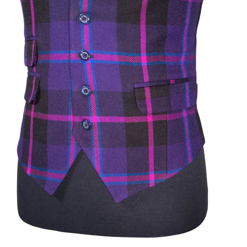 Mens Waistcoat Suit Vest 40R Purple Pink Blue Plaid Wool Formal Wedding Party