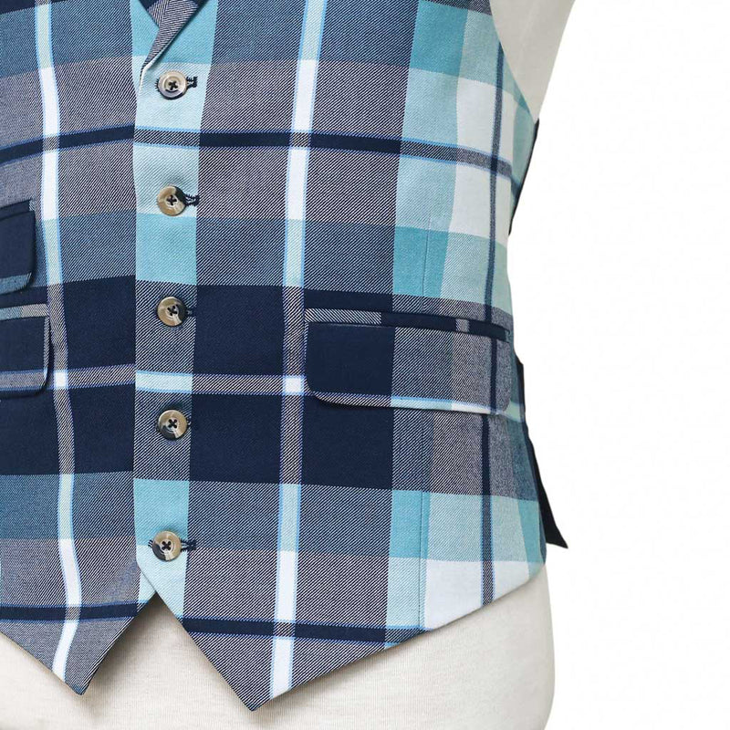 Mens Vest 44R Plaid Blue White Wool Waistcoat XL Formal Wedding Groom Party