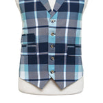 Mens Vest Blue Green Plaid Check Wool Dress Formal Wedding Suit Waistcoat Medium