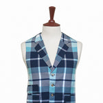 Mens Vest Blue Green Plaid Check Wool Dress Formal Wedding Suit Waistcoat Medium