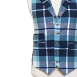 Mens Vest Blue Green Plaid Check Wool Dress Formal Wedding Suit Waistcoat Medium