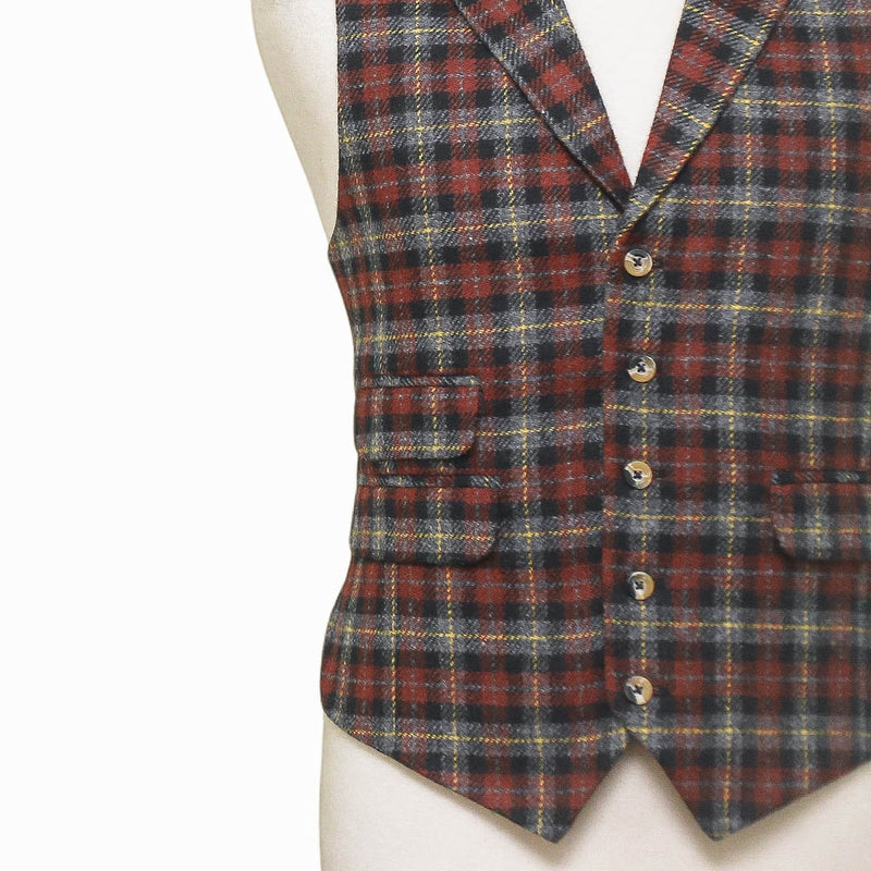 Mens Plaid Vest 44R Brown Gray Lambswool Waistcoat XL Western Casual Preppy